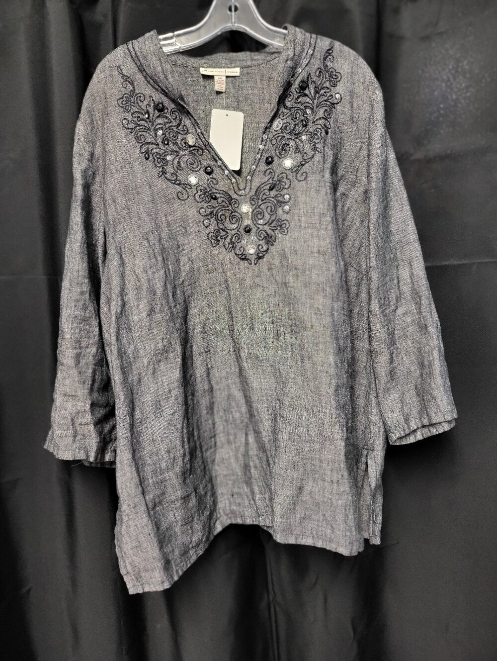 JM COLLECTION EMBROIDERED LINEN TUNIC SZ 20W